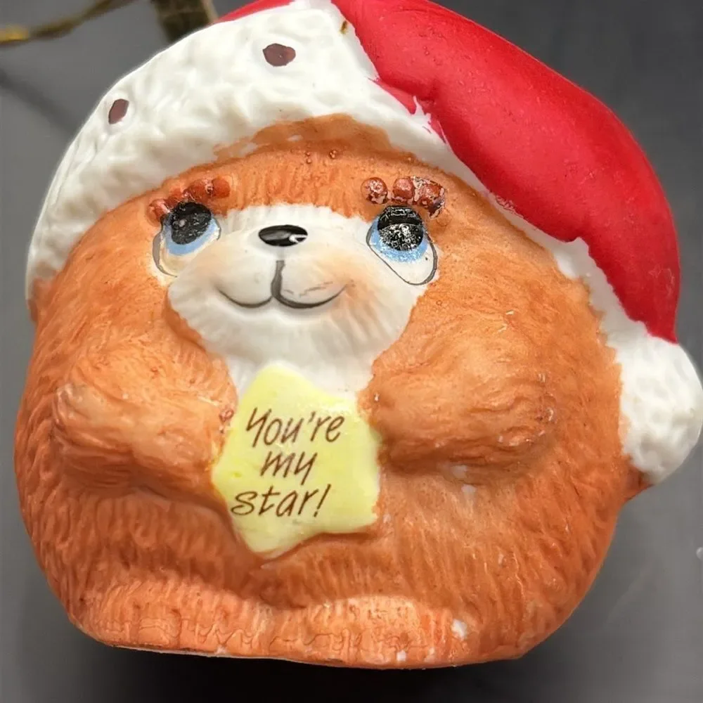 Vintage Chimers Taiwan Christmas Bear Ornament with Red Santa Hat
